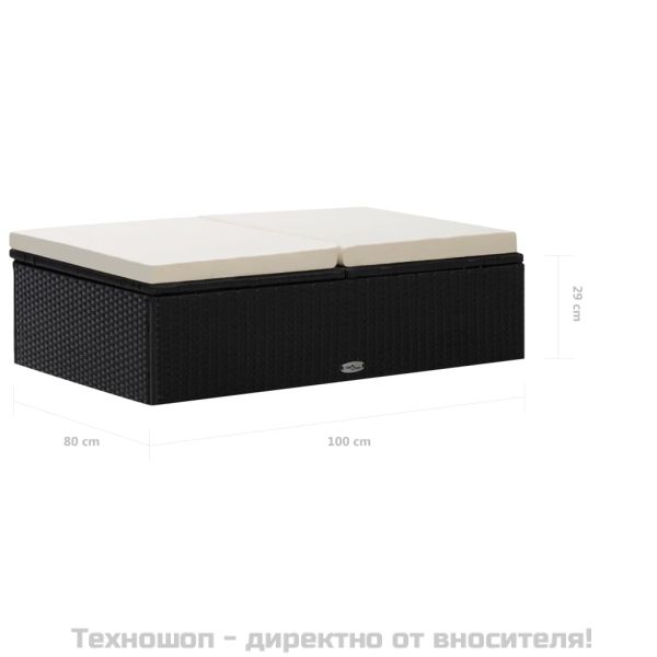 Градински комплект с възглавници, 2 части, черен полиратан