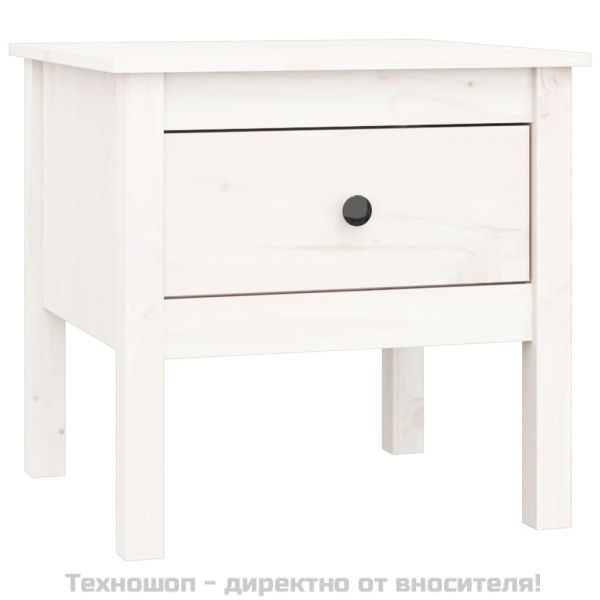 Странични масички, 2 бр, бели, 50x50x49 см, борово дърво масив