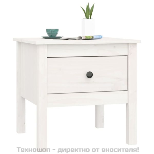 Странични масички, 2 бр, бели, 50x50x49 см, борово дърво масив