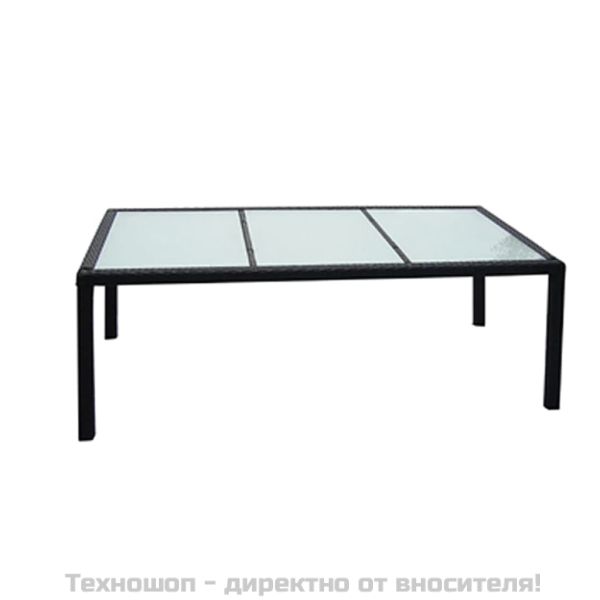 Градински комплект с възглавници, 9 части, черен полиратан