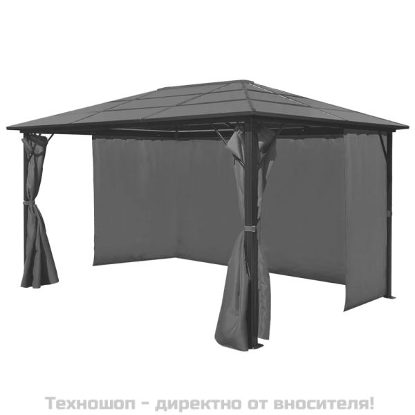 Шатра със завеси, антрацит, алуминий, 400х300 см