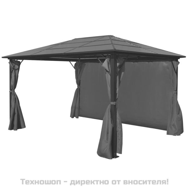 Шатра със завеси, антрацит, алуминий, 400х300 см