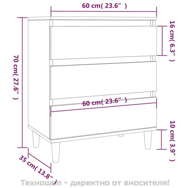 Сайдборд, Кафяв дъб, 60x35x70 см, инженерно дърво
