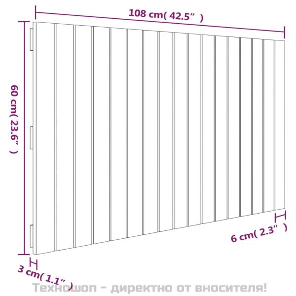 Стенна табла за спалня, черна, 108x3x60 см, борово дърво масив