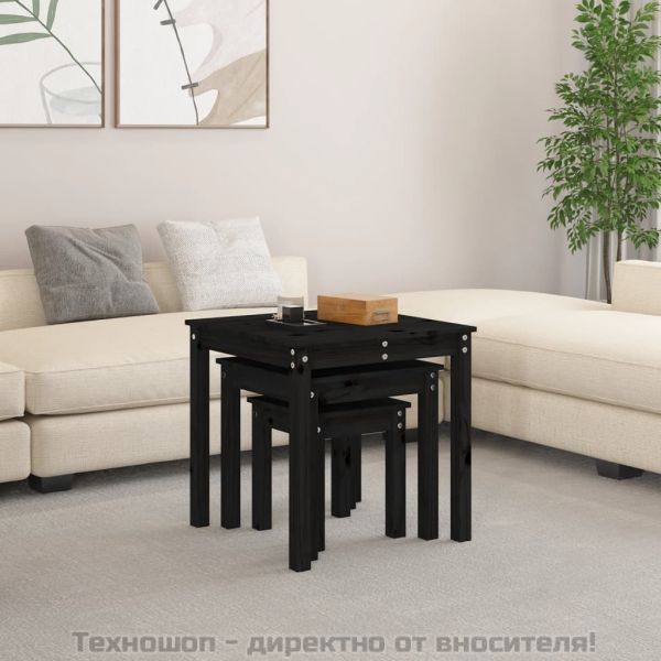 Стифиращи маси, 3 бр, черни, бор масив