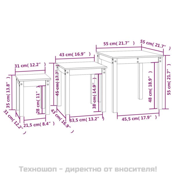 Стифиращи маси, 3 бр, меденокафяви, бор масив