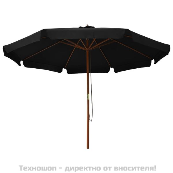 Градински чадър с дървен прът, 330 см, черен