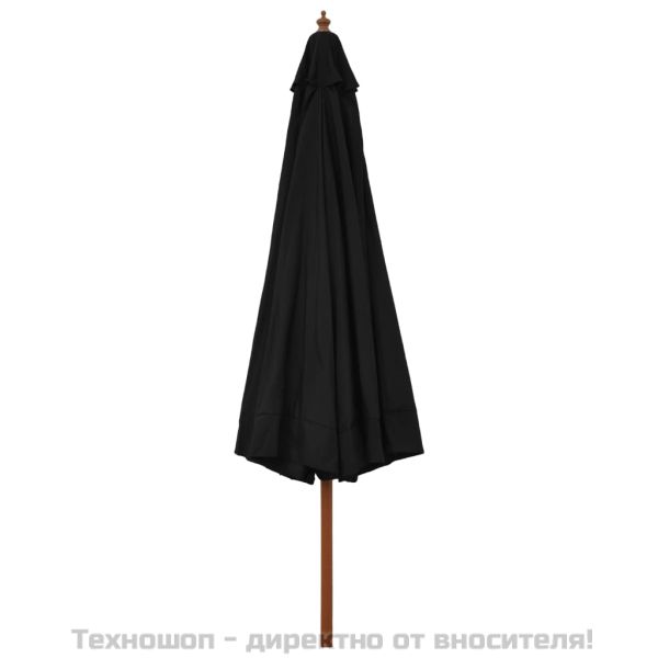 Градински чадър с дървен прът, 330 см, черен
