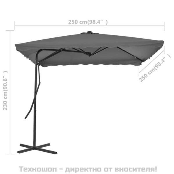 Градински чадър със стоманен прът, 250x250 см, антрацит
