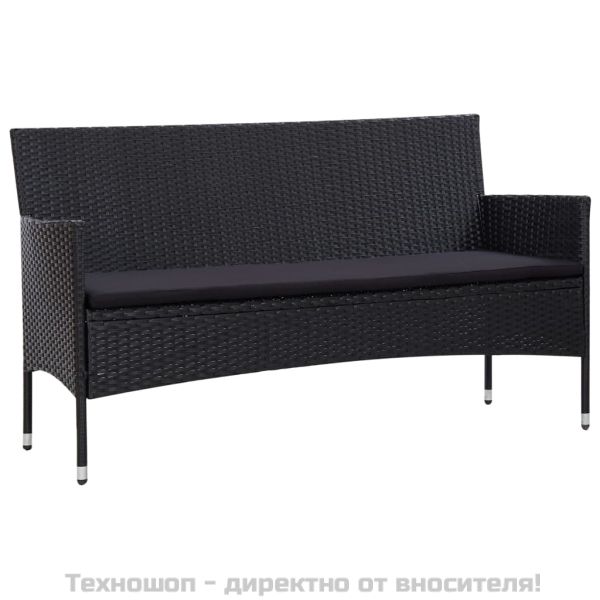 Градински комплект с възглавници, 5 части, полиратан, черен
