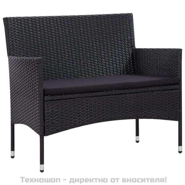 Градински комплект с възглавници, 5 части, полиратан, черен