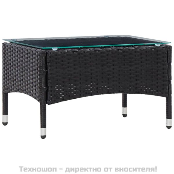 Градински комплект с възглавници, 5 части, полиратан, черен
