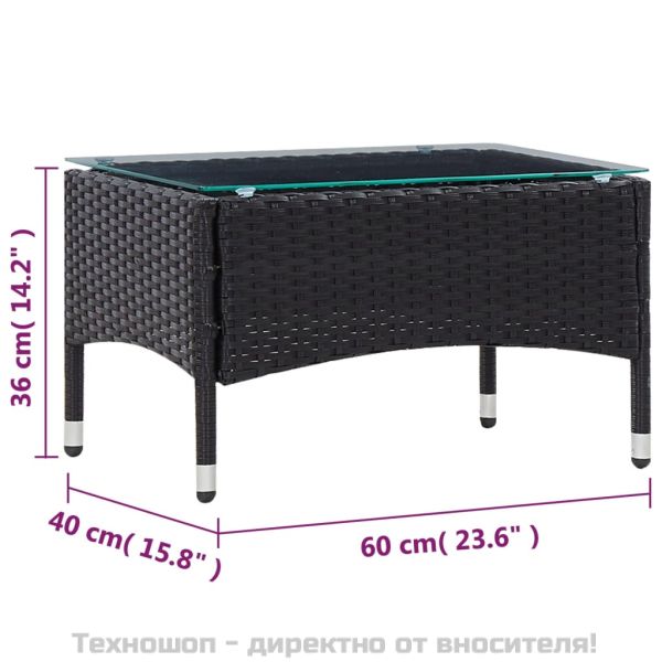 Градински комплект с възглавници, 5 части, полиратан, черен
