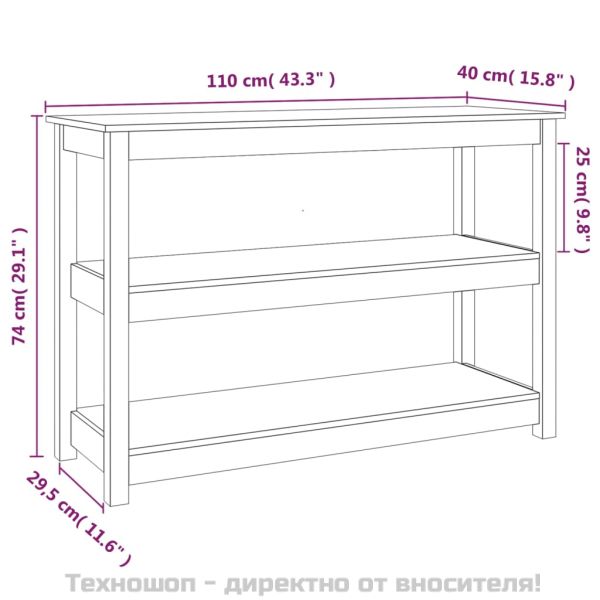Конзолна маса, 110x40x74 см, борово дърво масив