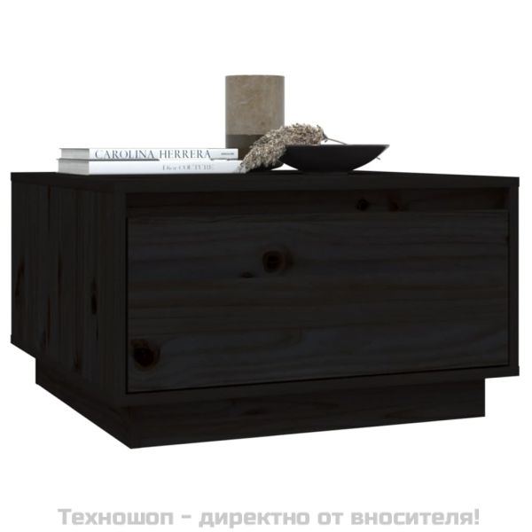 Кафе маса, черна, 55x56x32 см, борово дърво масив