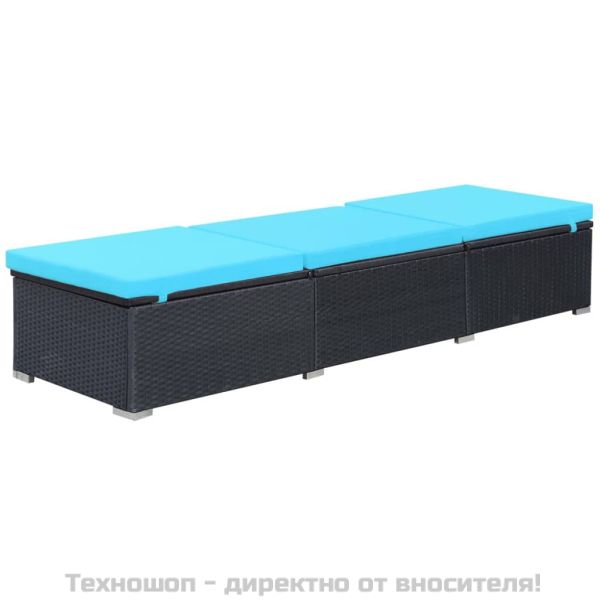 Шезлонг с шалте, черен полиратан