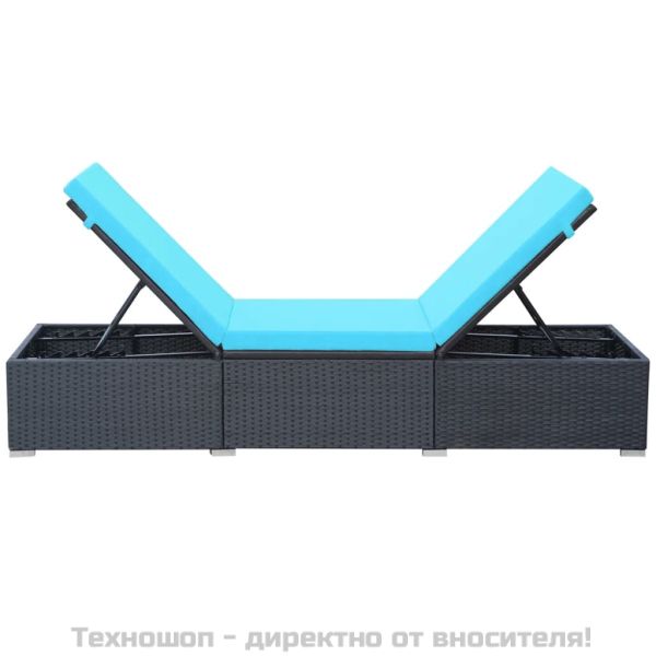 Шезлонг с шалте, черен полиратан