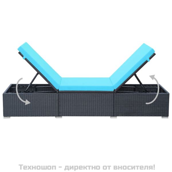Шезлонг с шалте, черен полиратан