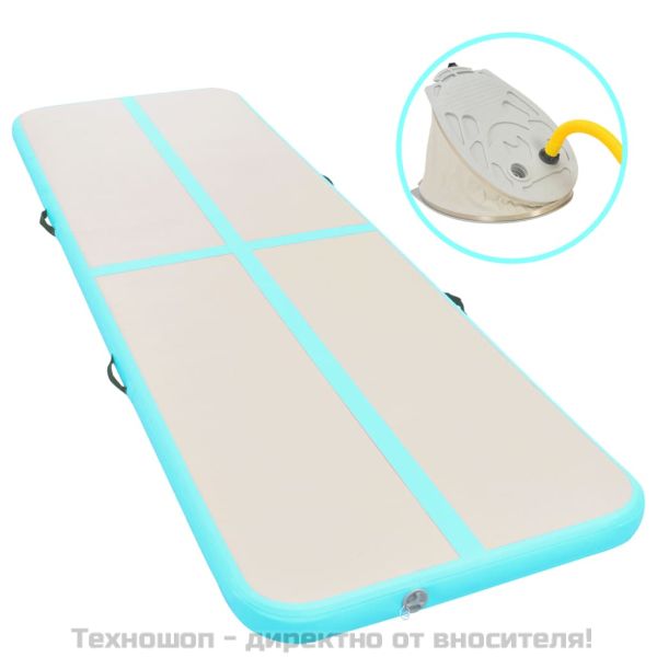 Надуваем дюшек за гимнастика с помпа, 600x100x10 см, PVC, зелен