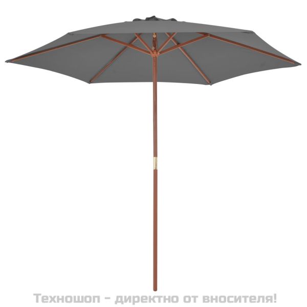 Градински чадър с дървен прът, 270 см, антрацит