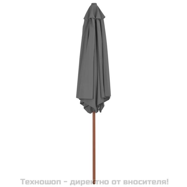 Градински чадър с дървен прът, 270 см, антрацит
