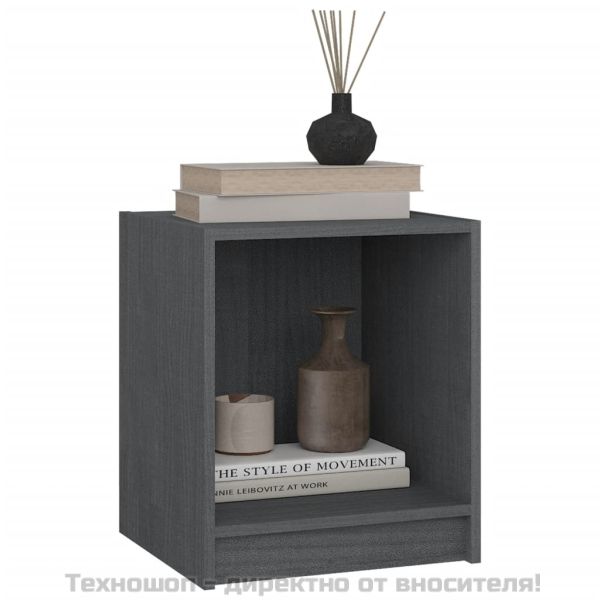 Нощни шкафчета, 2 бр, сиви, 35,5x33,5x41,5 см, бор масив