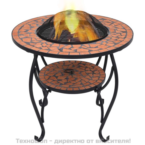 Мозаечна маса с огнище, теракота, 68 см, керамика