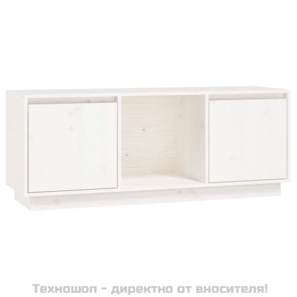 ТВ шкаф, бял, 110,5x35x44 см, бор масив