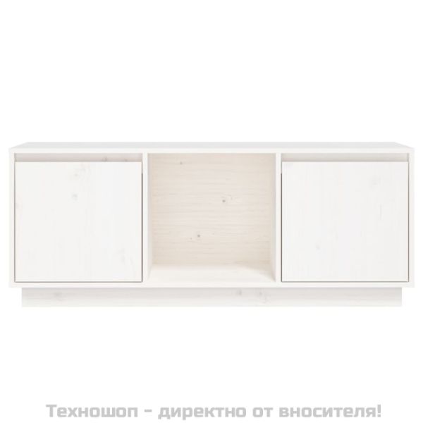 ТВ шкаф, бял, 110,5x35x44 см, бор масив