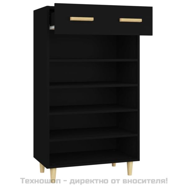 Шкаф за обувки, черен, 60x35x105 см, инженерно дърво