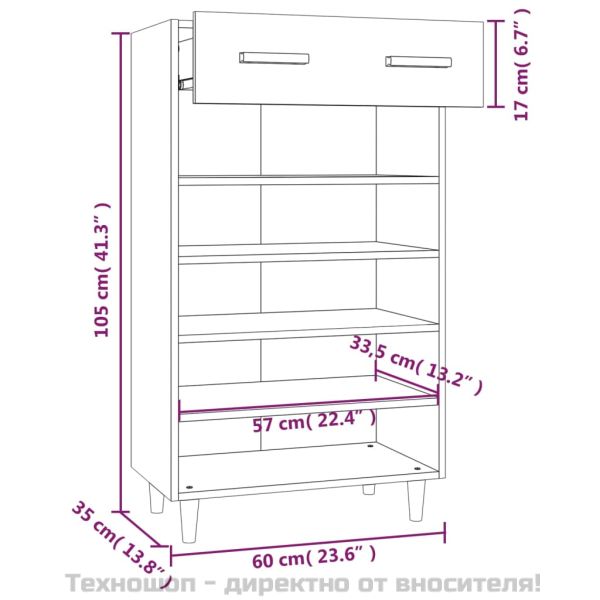Шкаф за обувки, черен, 60x35x105 см, инженерно дърво