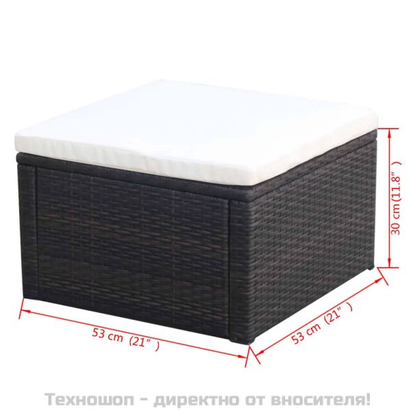 Табуретка за крака - отоманка, от полиратан, 53x53x30 cм, кафяв