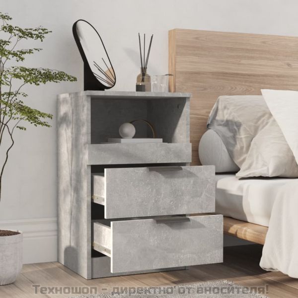 Нощни шкафче, бетонно сиво, инженерна дървесина