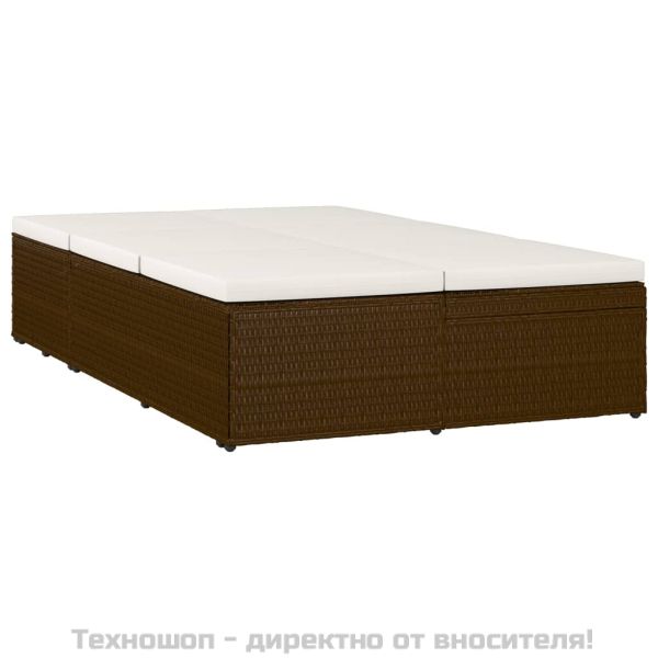 Трансформиращ се шезлонг с шалте, полиратан, кафяв