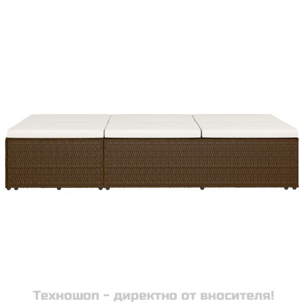 Трансформиращ се шезлонг с шалте, полиратан, кафяв