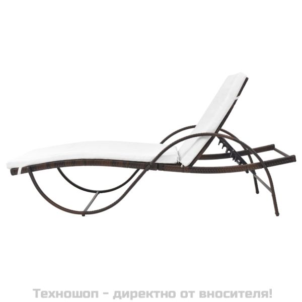 Шезлонг с шалте и маса, кафяв полиратан
