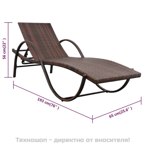 Шезлонг с шалте и маса, кафяв полиратан