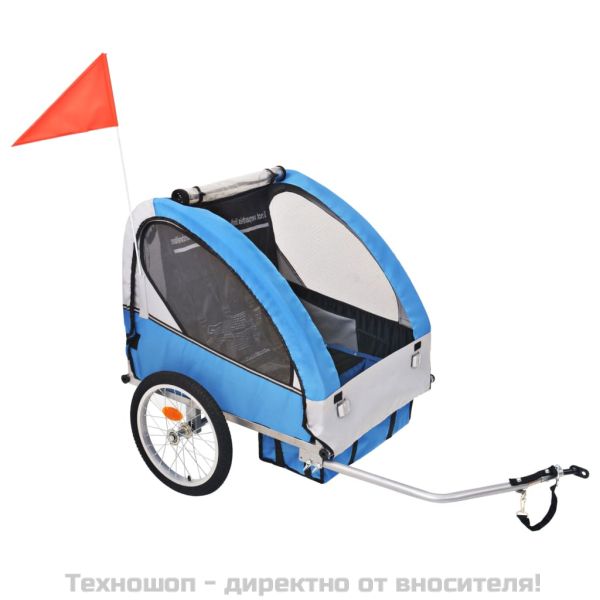 Ремарке за велосипед, сиво и синьо, 30 кг