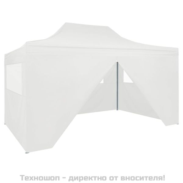 Сгъваема парти шатра с 4 странични стени 280x410x315 см стомана бяла