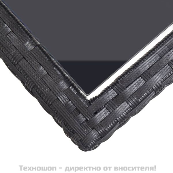 Градинска маса, черна, 110x53x72 cм, полиратан, стъкло