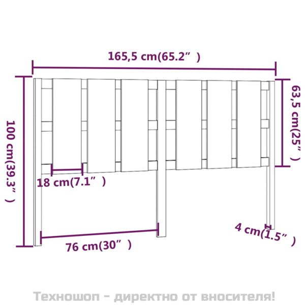 Горна табла за легло, черна, 165,5x4x100 см, бор масив