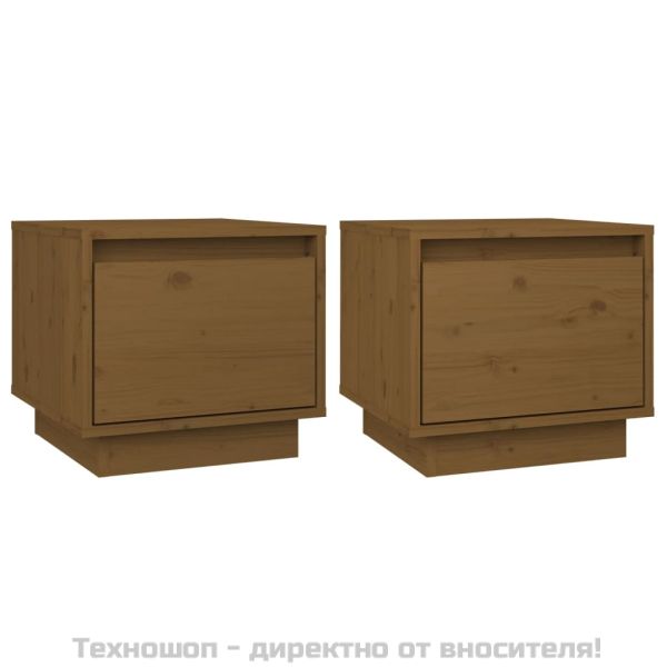 Нощни шкафчета, 2 бр, меденокафяви, 35x34x32 см, бор масив