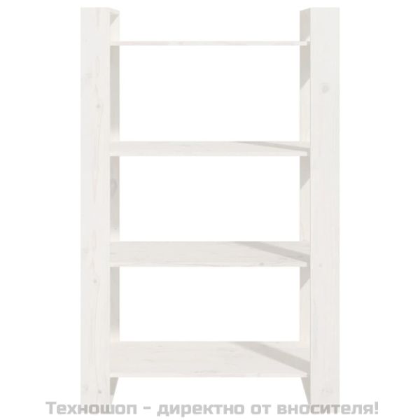 Библиотека/разделител за стая, бяла, 80x35x125 см, бор масив