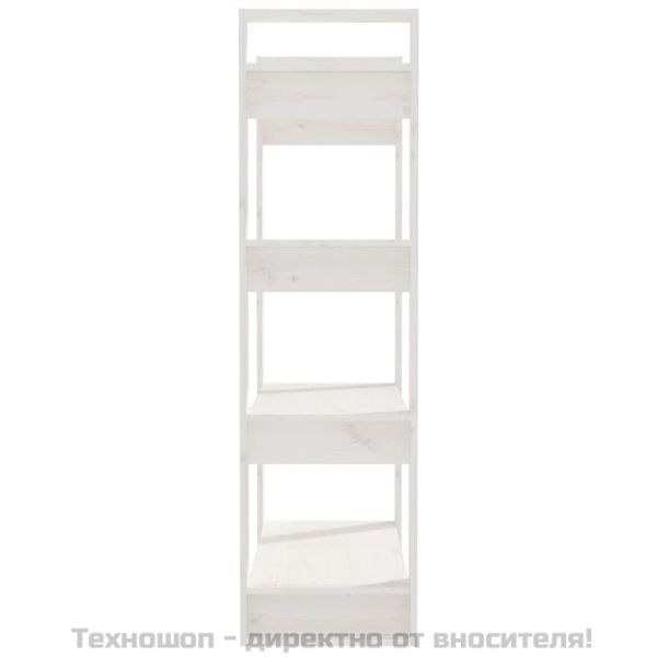 Библиотека/разделител за стая, бяла, 80x35x125 см, бор масив