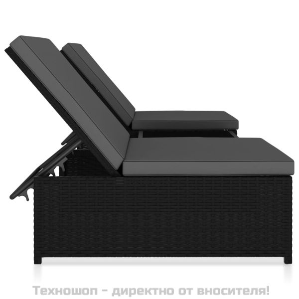 Накланящи се градински столове, 2 бр, с маса, черен, полиратан
