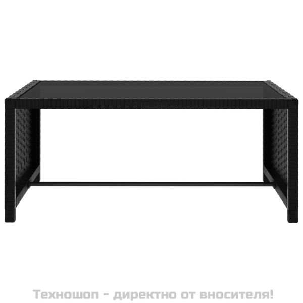 Накланящи се градински столове, 2 бр, с маса, черен, полиратан