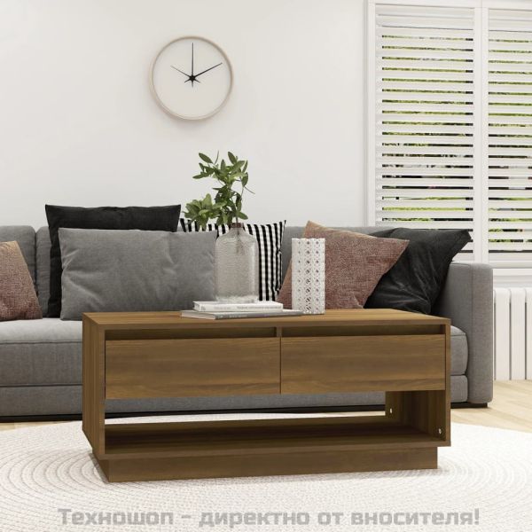 Кафе маса, кафяв дъб, 102,5x55x44 см, инженерно дърво