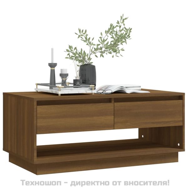 Кафе маса, кафяв дъб, 102,5x55x44 см, инженерно дърво