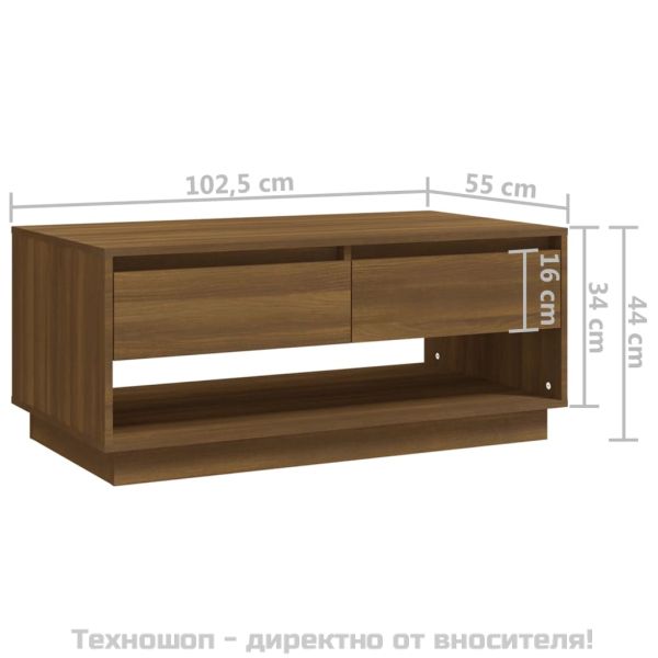 Кафе маса, кафяв дъб, 102,5x55x44 см, инженерно дърво