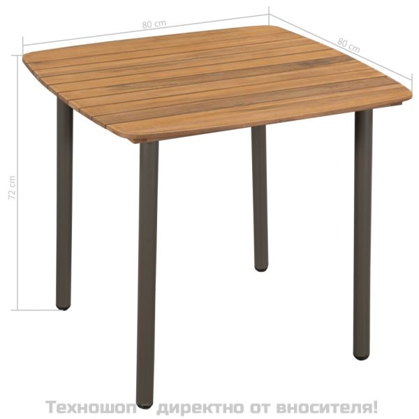 Градинска маса, 80x80x72 см, акациево дърво масив и стомана